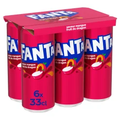 Pack de 6 canettes de 33cl Fanta Mangue Fruit du Dragon – boisson gazeuse exotique