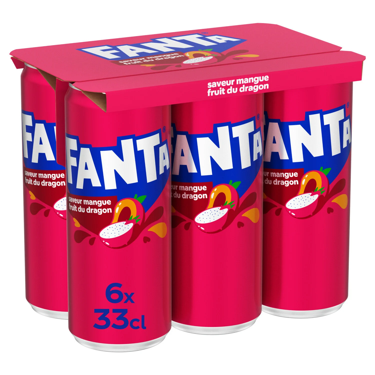 Soda Mangue Fruit du Dragon FANTA 6x33cl – Boisson gazeuse au goût exotique Pack de 6 canettes de 33cl Fanta Mangue Fruit du Dragon – boisson gazeuse exotique