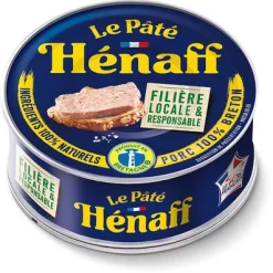 Boîte de Pâté De Porc 78g - Hénaff posée sur une table