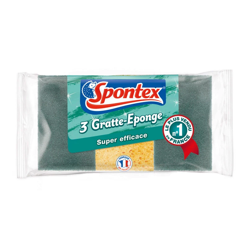 Gratte-éponge Spontex – lot de 3 éponges abrasives pour nettoyage efficace