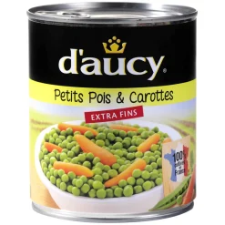 Boîte de petits pois et carottes D'AUCY extra fins 530g