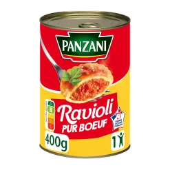 Ravioli pur bœuf Panzani 500g dans sa boîte rouge emblématique