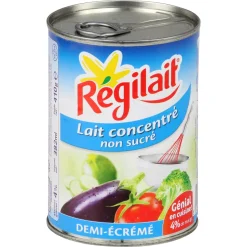 Boîte de lait concentré demi-écrémé non sucré REGILAIT 410g pour recettes maison