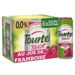 Pack de 6 cannettes de 33cl de bière sans alcool framboise Tourtel