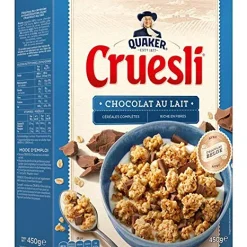 Cruesli chocolat lait Quaker 450g – paquet de céréales croustillantes au chocolat au lait