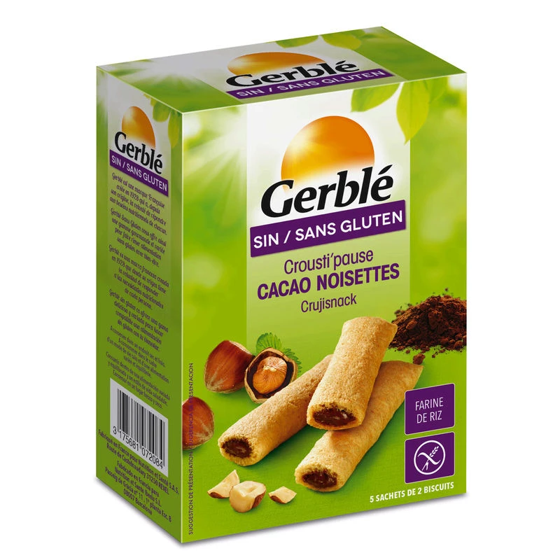Biscuit Sans Gluten Noisette Cacao – Gerblé Crousti’Pause 125g Biscuit sans gluten noisette cacao Gerblé Crousti'Pause 125g – paquet de biscuits croustillants sans gluten aux noisettes et au cacao