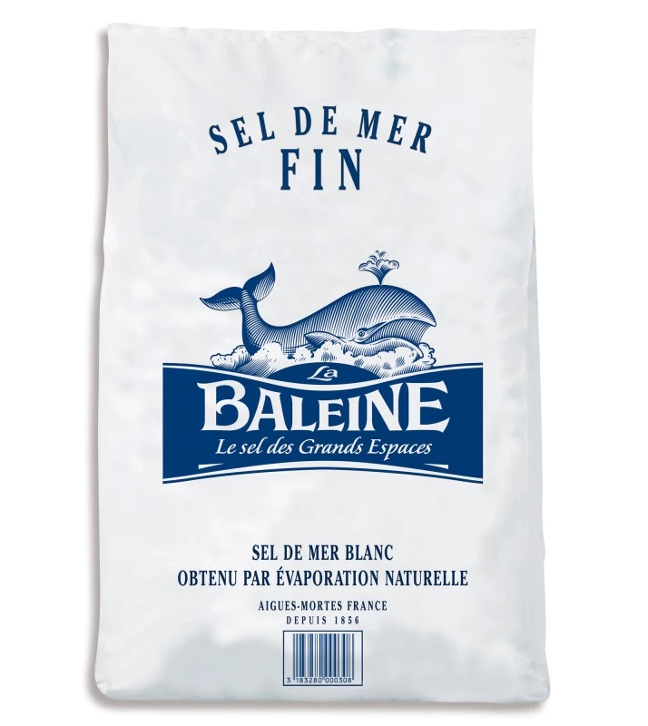 Sel de mer fin La Baleine 10kg pour cuisine et salaison