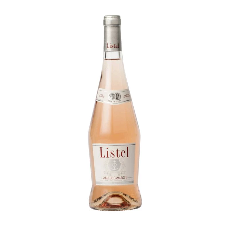 Bouteille de vin rosé Grain de Gris Listel 75cl posée sur fond clair – vin rosé fruité et léger.