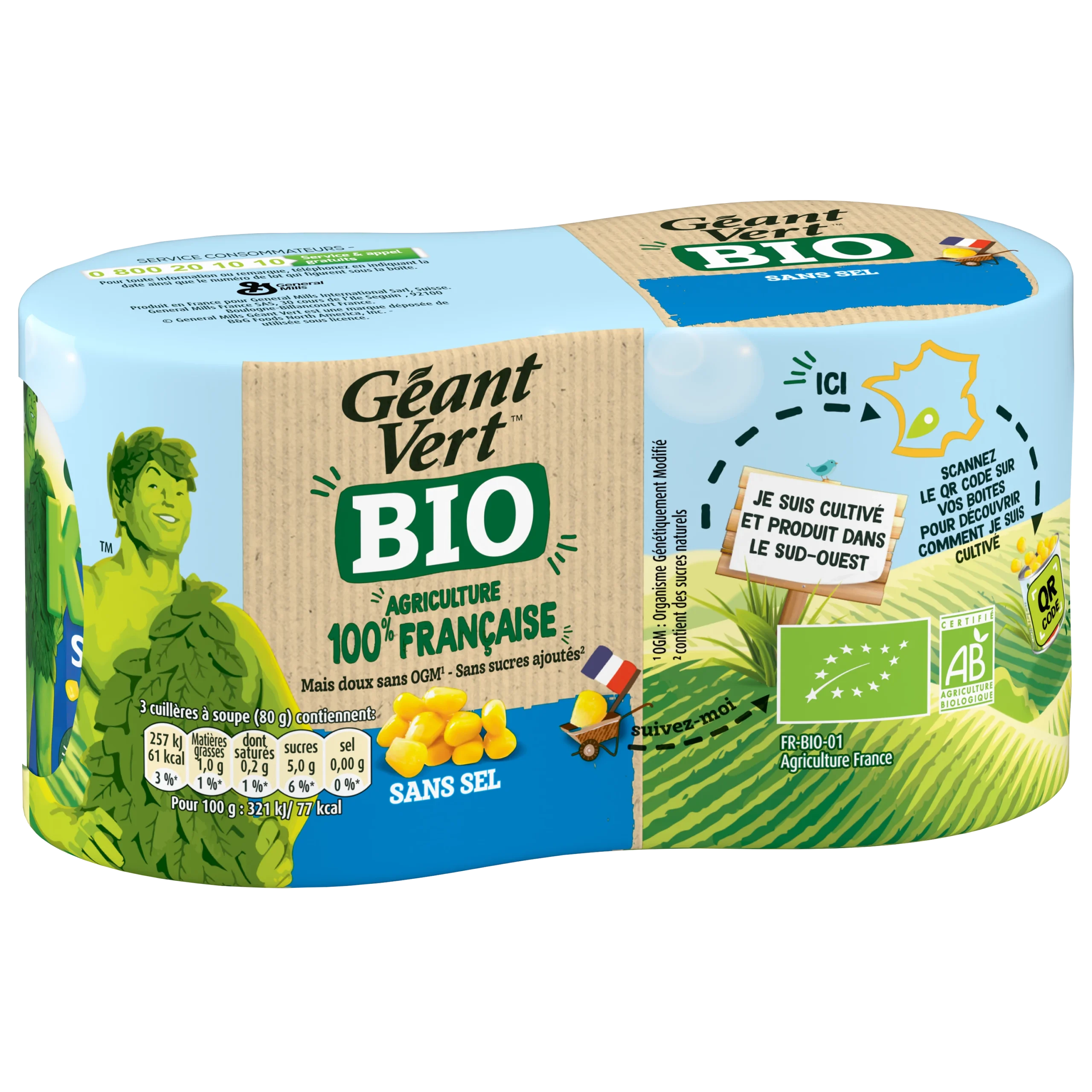 Maïs bio Géant Vert en conserve sans sel – lot de 28x2