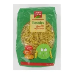 Paquet de pâtes torsades 1kg Belle France sur fond blanc