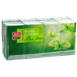 Étuis x12 de mouchoirs Belle France à l’aloe vera