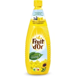 Bouteille d’huile Fruit d'Or Oméga 3 et 6 1L sur fond blanc