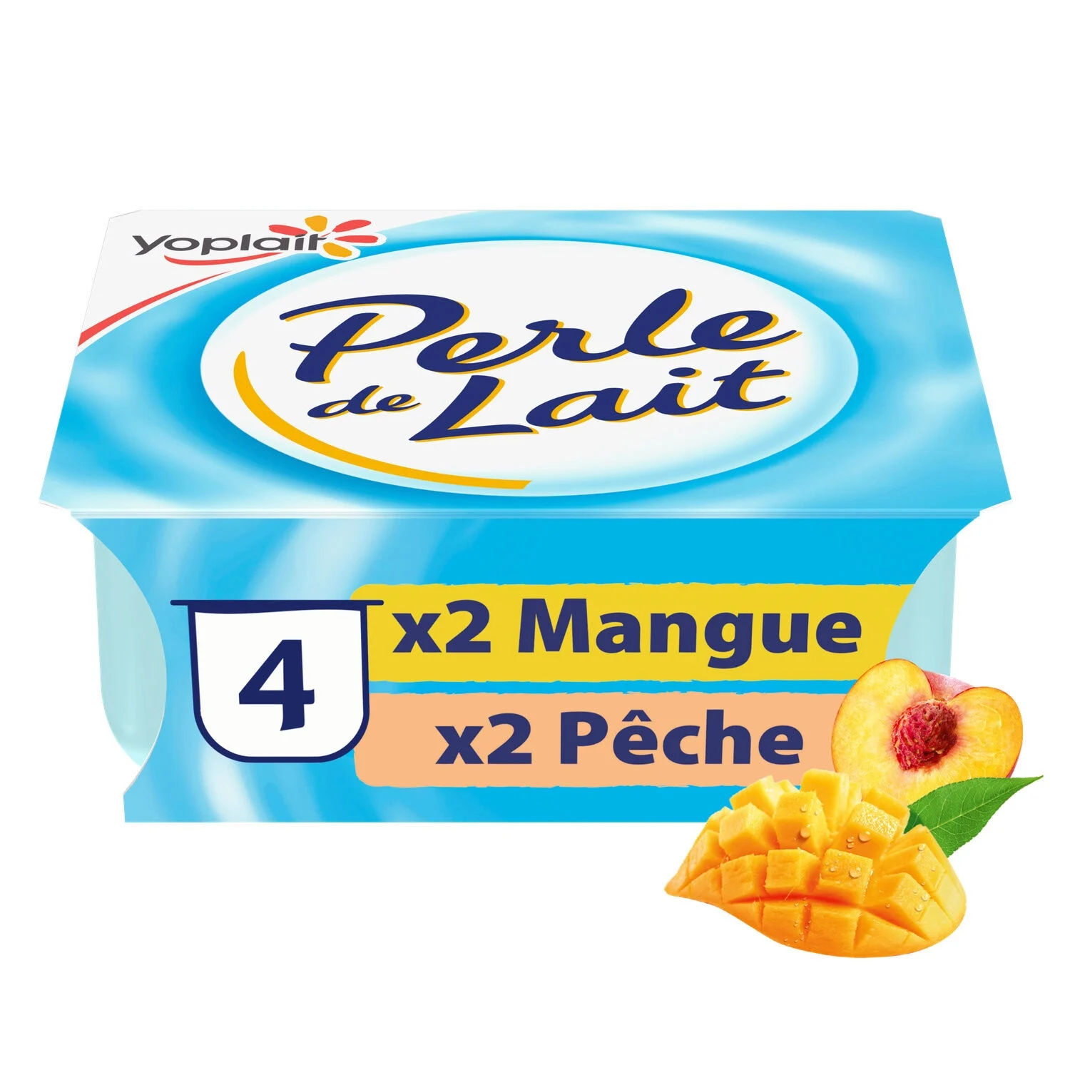 Yaourt pêche mangue Yoplait Perle de Lait 4x125g aux fruits jaunes