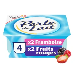 Yaourt brassé Perle de Lait framboise et fruits rouges en lot de 4 pots de 125g