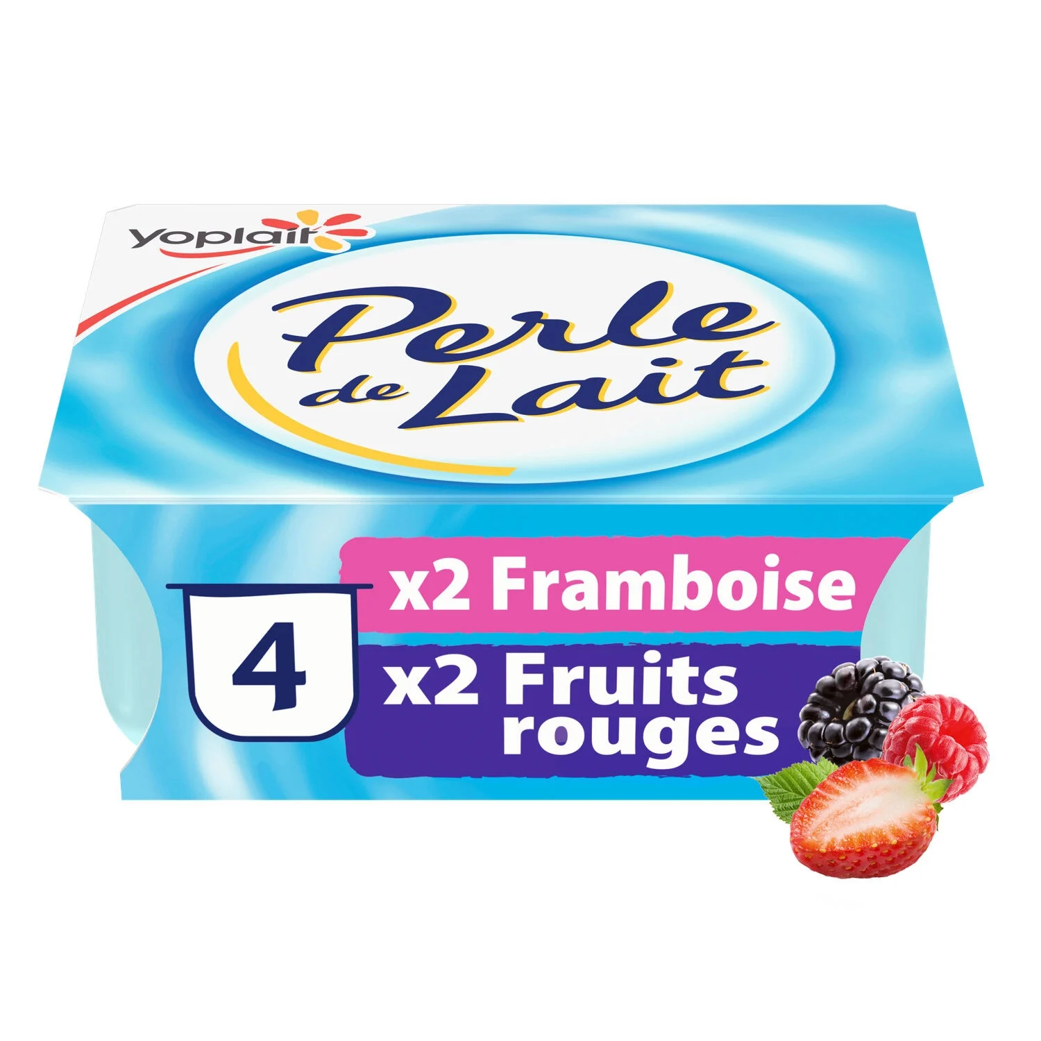 Yaourt brassé Perle de Lait framboise et fruits rouges en lot de 4 pots de 125g
