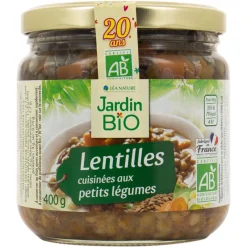 Sachet de 400g de lentilles aux légumes bio Jardin Bio