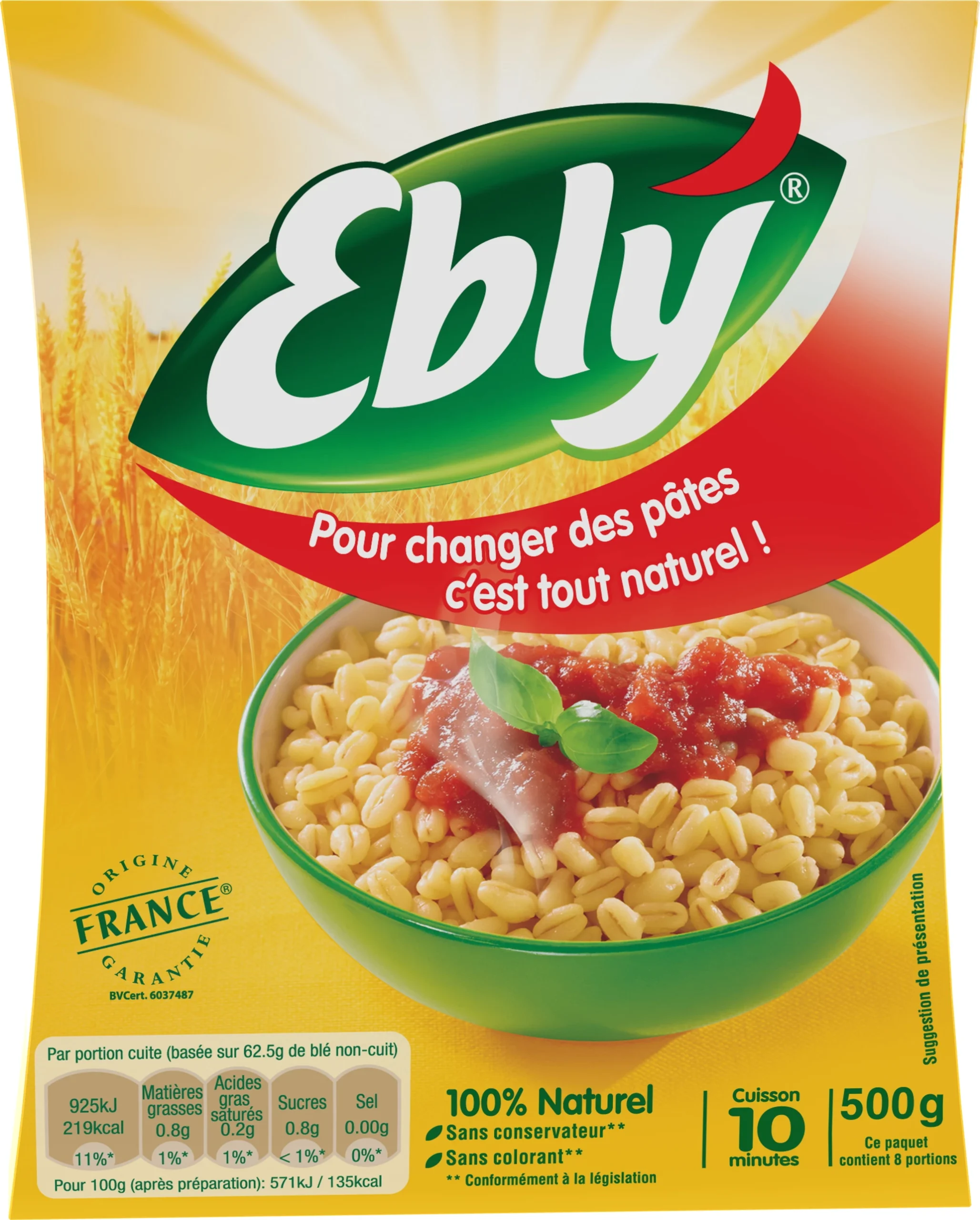 Blé Nature EBLY 500g – sachet de blé précuit naturel prêt à cuire