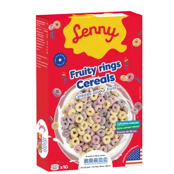 Boîte de céréales Fruity Rings LENNY colorées et fruitées