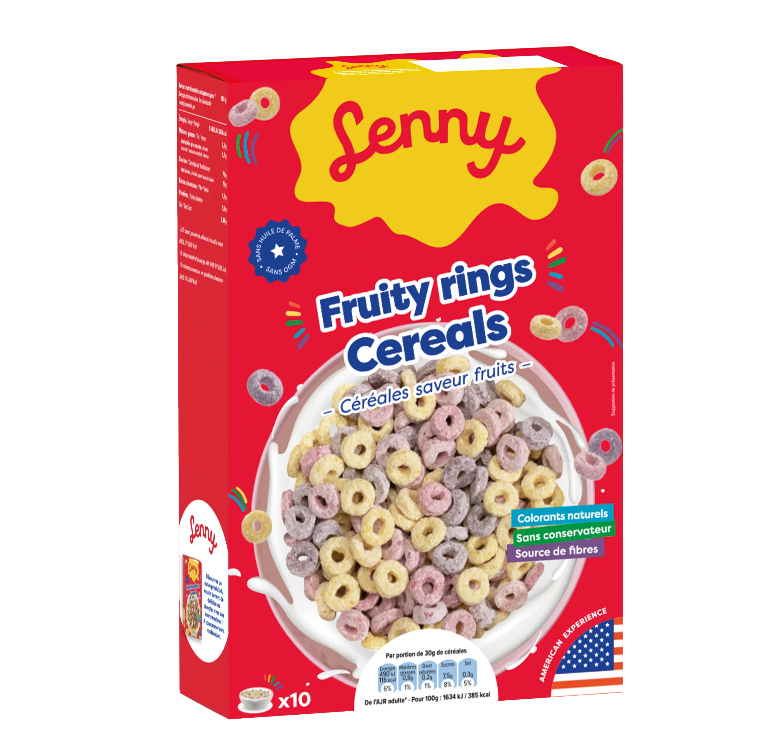 Céréales Fruity Rings LENNY – Saveur fruitée et croquante Boîte de céréales Fruity Rings LENNY colorées et fruitées