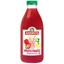 Bouteille 1L de Mojito Fraise sans alcool Andros – boisson fruitée et rafraîchissante à base de fraise et menthe