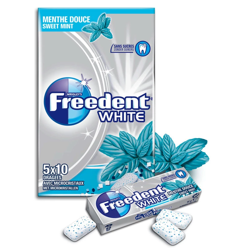 Chewing-gum sans sucre Freedent Menthe Douce – Pot 70g Chewing-gum sans sucre Freedent Menthe Douce 70g – fraîcheur longue durée en pot refermable