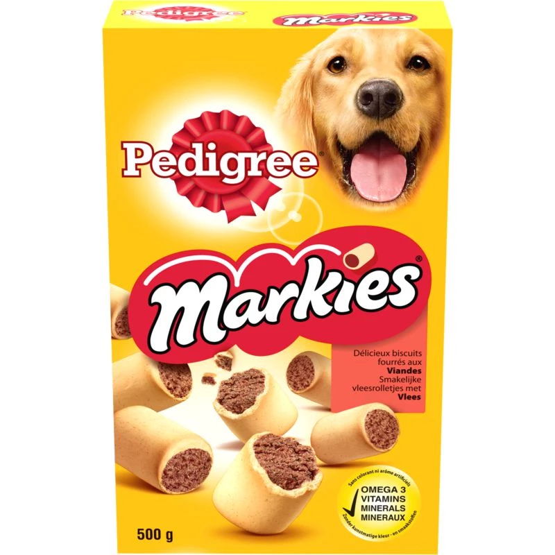 Biscuits Markies PEDIGREE 500 g – friandises fourrées à la viande pour chien