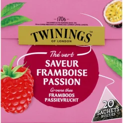 Boîte de thé vert framboise passion Twinings 20 sachets – infusion fruitée et rafraîchissante