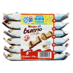 Kinder Bueno chocolat blanc – barre chocolatée fourrée au lait et aux noisettes
