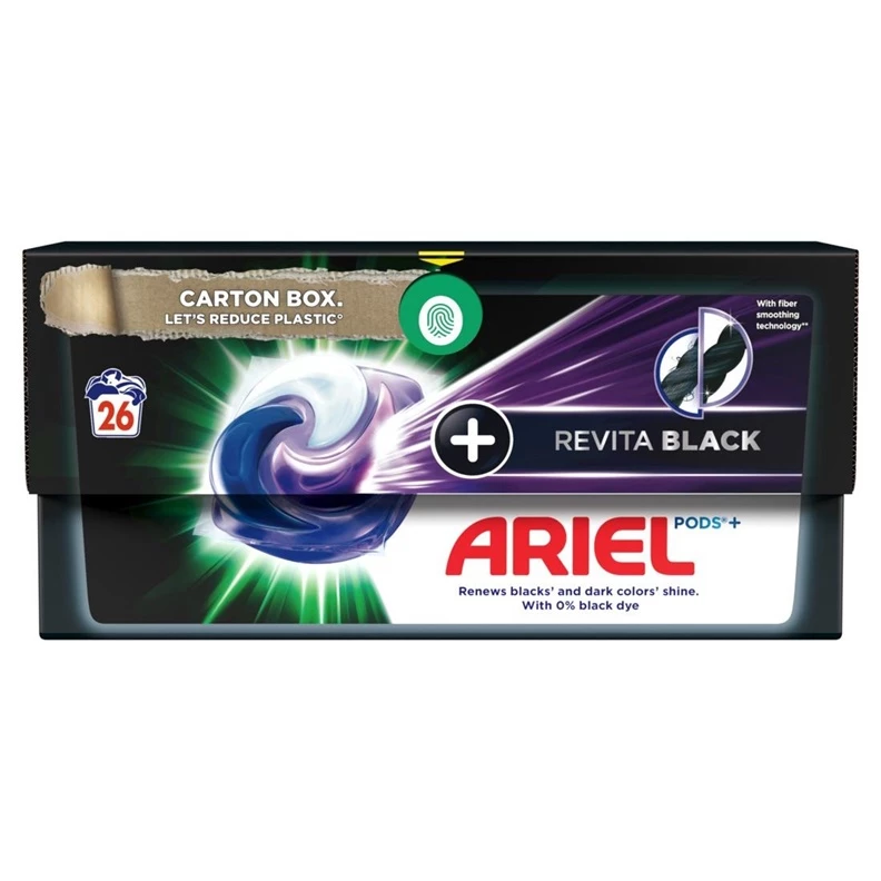 Pods Revita Black 26 Lavages – ARIEL Boîte de Pods Revita Black Ariel pour 26 lavages – lessive en capsules pour vêtements foncés