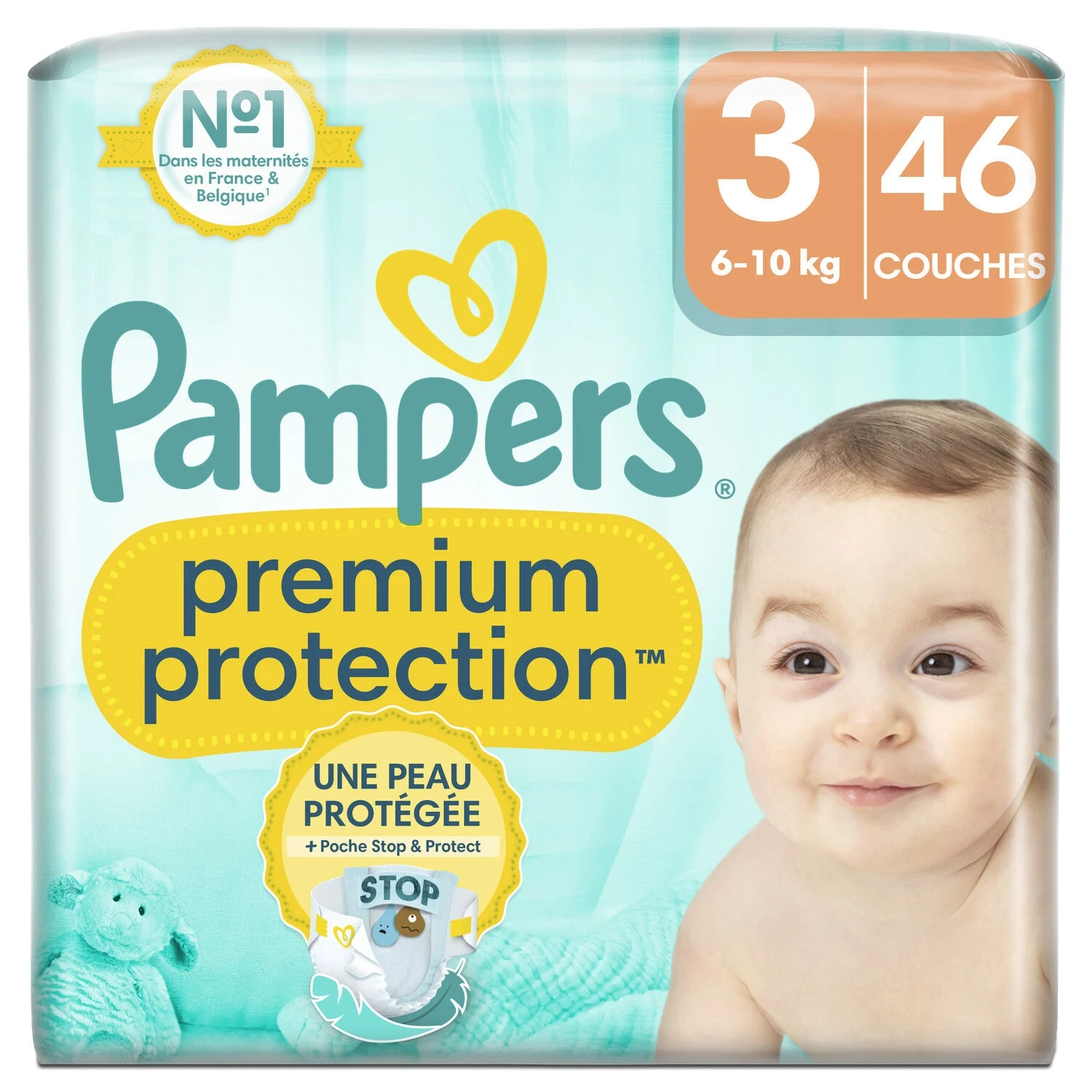Pampers Couche Taille 3 x46 – Premium Protection pour le confort de bébé Couche taille 3 Pampers x46 – Premium Protection pour bébé