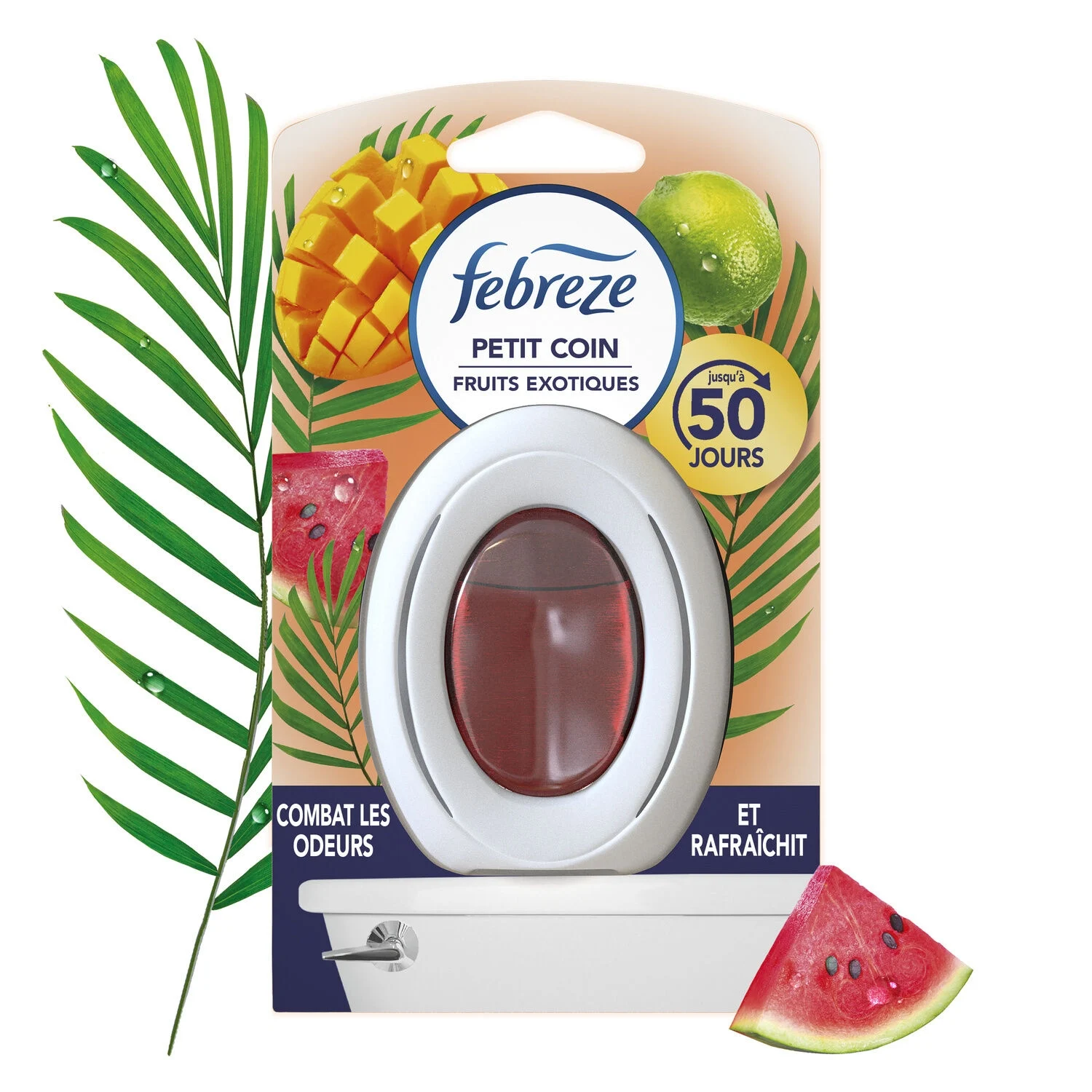 Désodorisant Febreze Petit Coin Fruits Tropicaux X1 – Fraîcheur continue pour les toilettes Désodorisant Febreze Petit Coin Fruits Tropicaux – neutralise les odeurs dans les toilettes