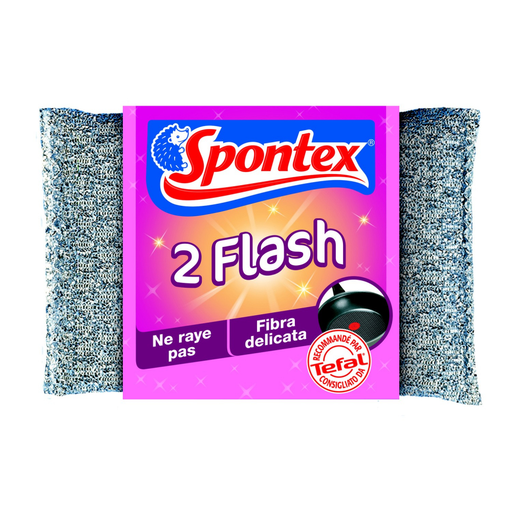 Tampon Spontex Flash x2 – éponges grattantes puissantes pour nettoyage intensif