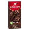 Tablette de chocolat noir Côte d’Or fourrée à la fraise – emballage rouge et noir avec éclats de fruits